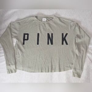 VS PINK Victorias Secret Shirt Womens XS Cropped Cotton Waffle Knit Oversize